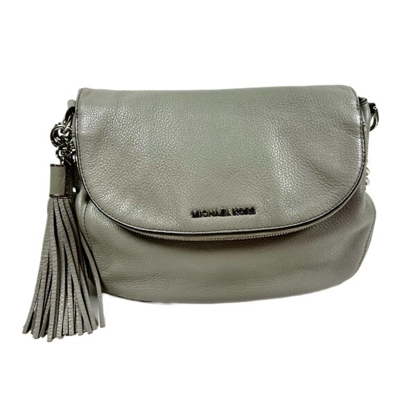 Michael Kors Bedford Pebbled Leather Shoulder/Crossbody Bag Gray with Tassel - Picture 10 of 16
